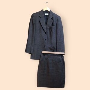 Vintage 90s Barry Bricken Sport Blazer & Skirt Suit Set Grey Plaid Women 4/10